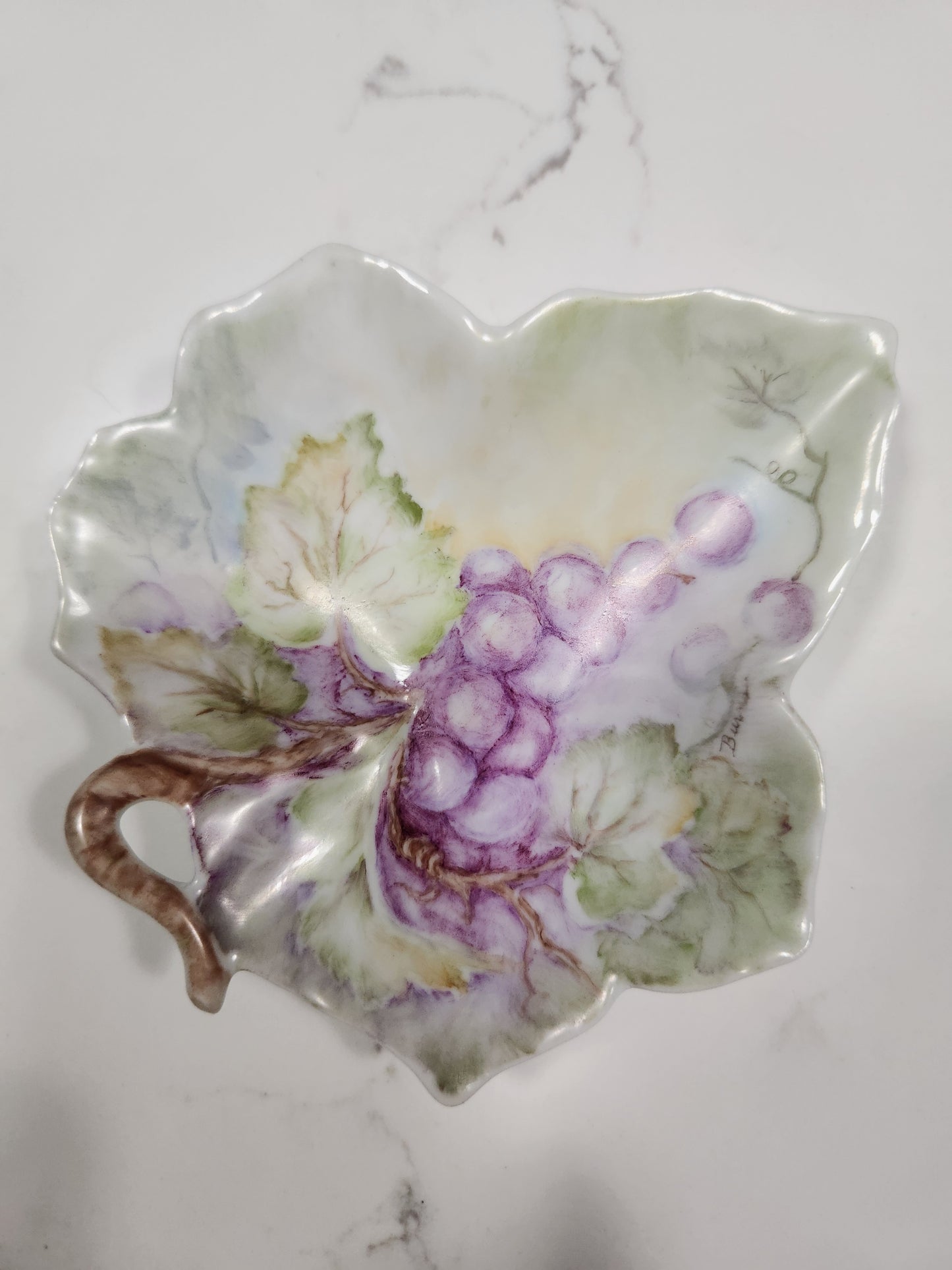 V- Limoges Grape Leaf Porcelain Dish
