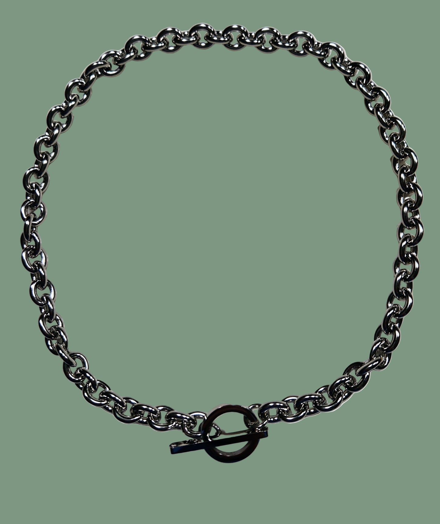 Large Link Toggle Ring Chain Necklace in Stainless Steel