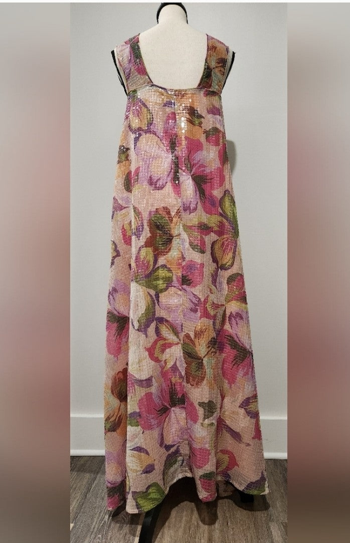RD- Holly's Resale Ciebon Chaka Floral Sequined Sleeveless Maxi Dress Sz L