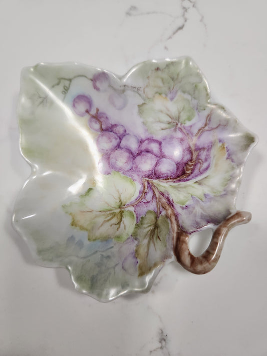 V- Limoges Grape Leaf Porcelain Dish