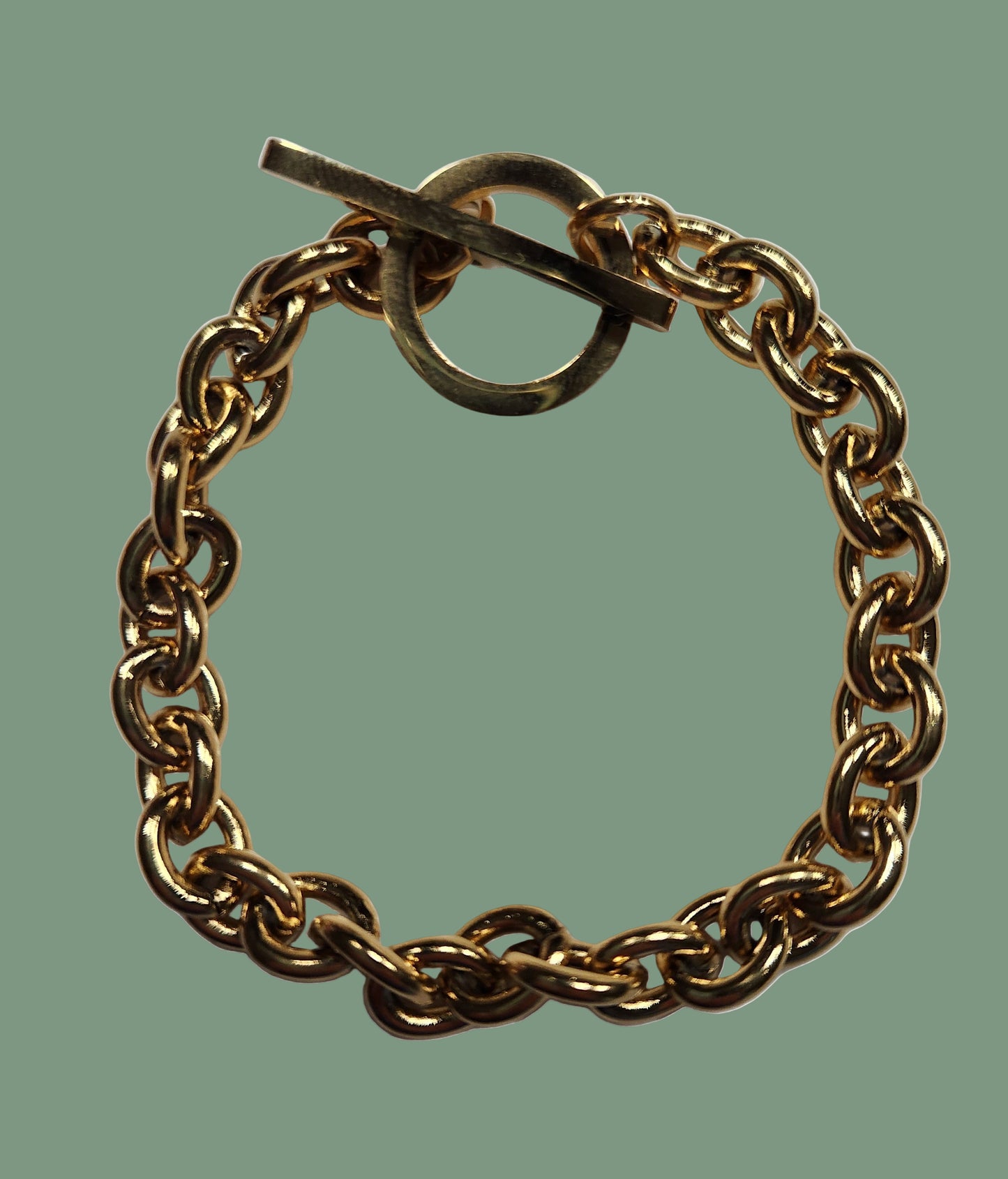 Large Link Toggle Bracelet in 18K Gold over Stainless