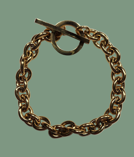Large Link Toggle Bracelet in 18K Gold over Stainless