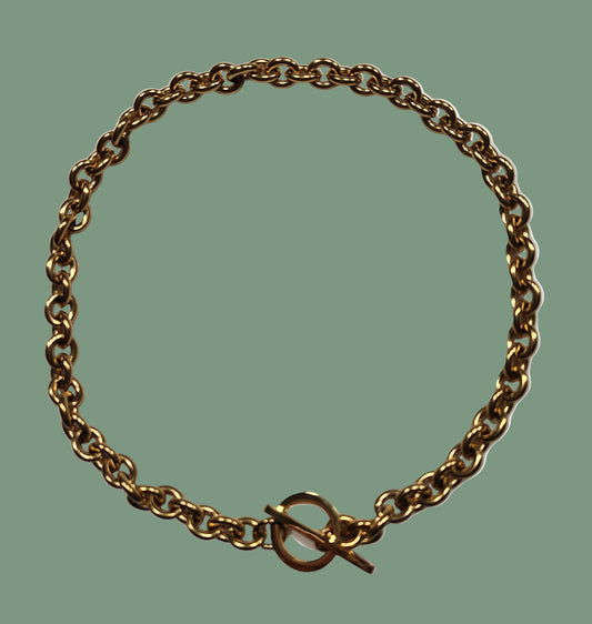 Large Link Toggle Chain Necklace in Gold Plated Stainless