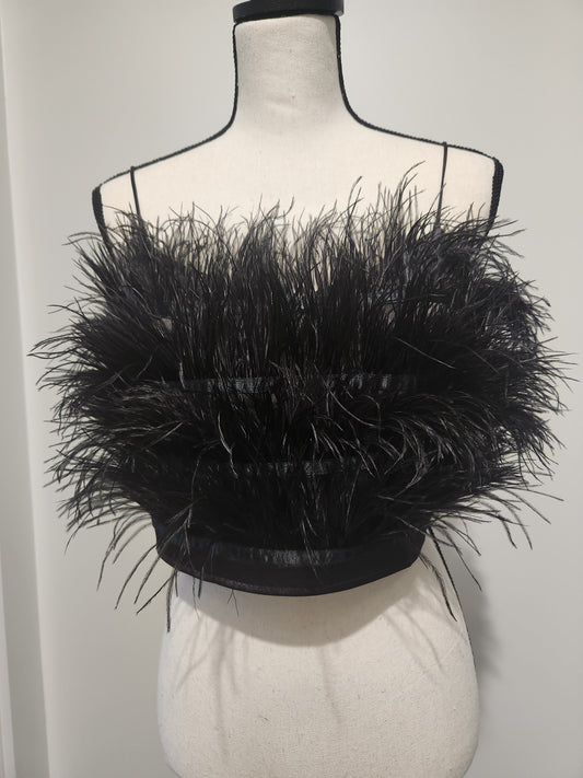 RB- Holly's Resale STORIA Chic Black Feathered Top/ Sz Lg