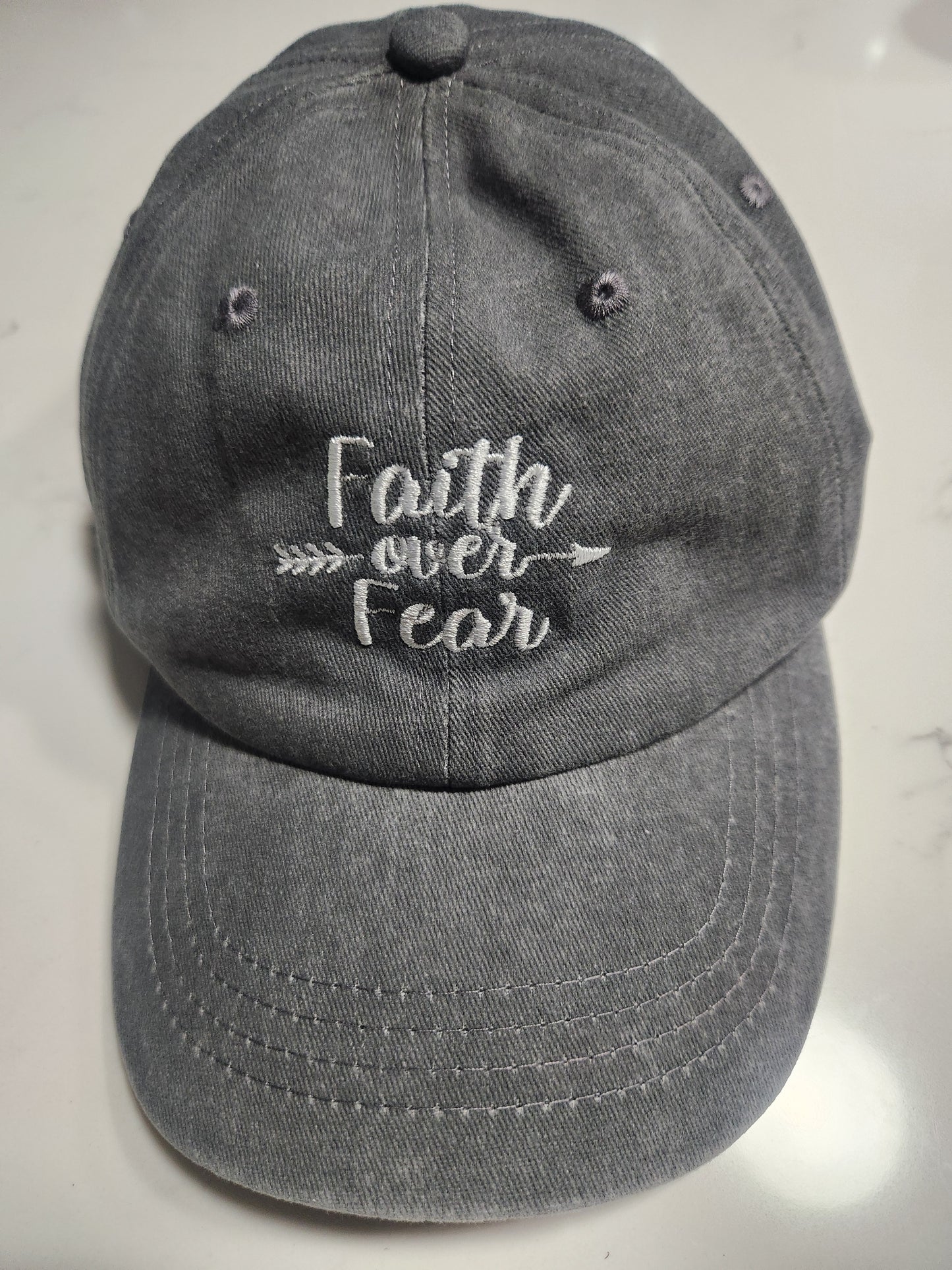 H-Hat- Faith over Fear Grey Sand Washed  Ball Cap