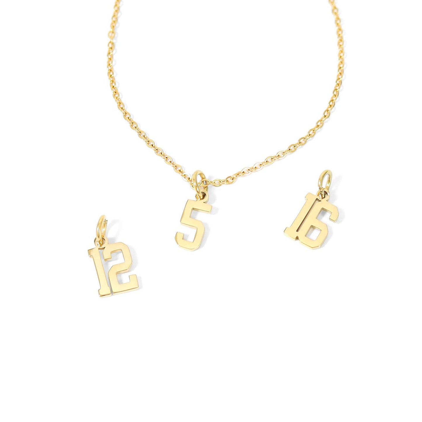 Number 18K Gold PVD Stainless Steel Small Charm