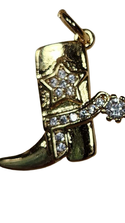 Cowboy Boot Charm  Gold Plated and Rhinestone
